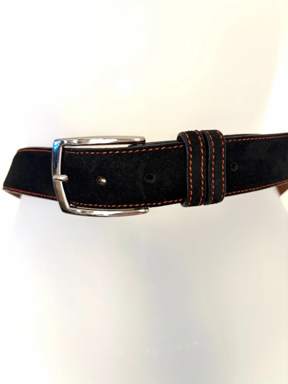 J. Hilburn Men’s Belt Suede 35MM Custom Suede Leather Belt Black/Orange size 42